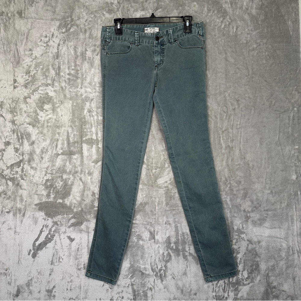 Free People Womens High Rise Stretch Skinny Jeans Sz 27 Green Boho Festival‎